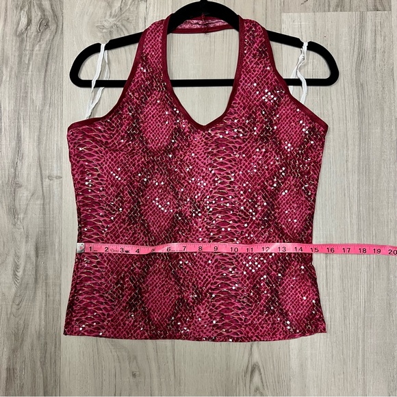 Forever 21 pink sparkly snakeskin halter top vintage y2k. Sz L stretchy. NWOT - Picture 7 of 13